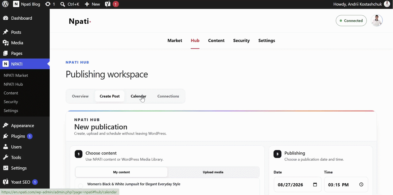 NPATI Hub social calendar and connected integrations