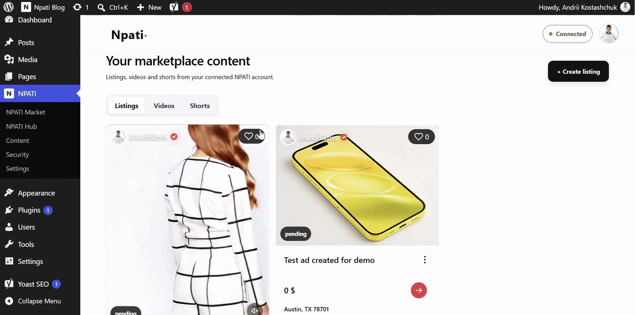 NPATI video section with comments in WordPress